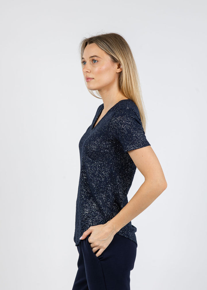 ATM Classic V Neck Tee in Obsidian/Silver available at Barbara Katz