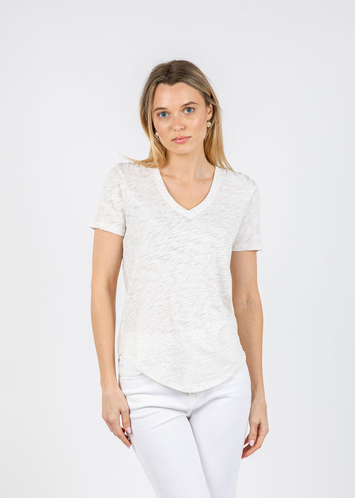 ATM Classic V Neck Tee in Seashell/Silver available at Barbara Katz