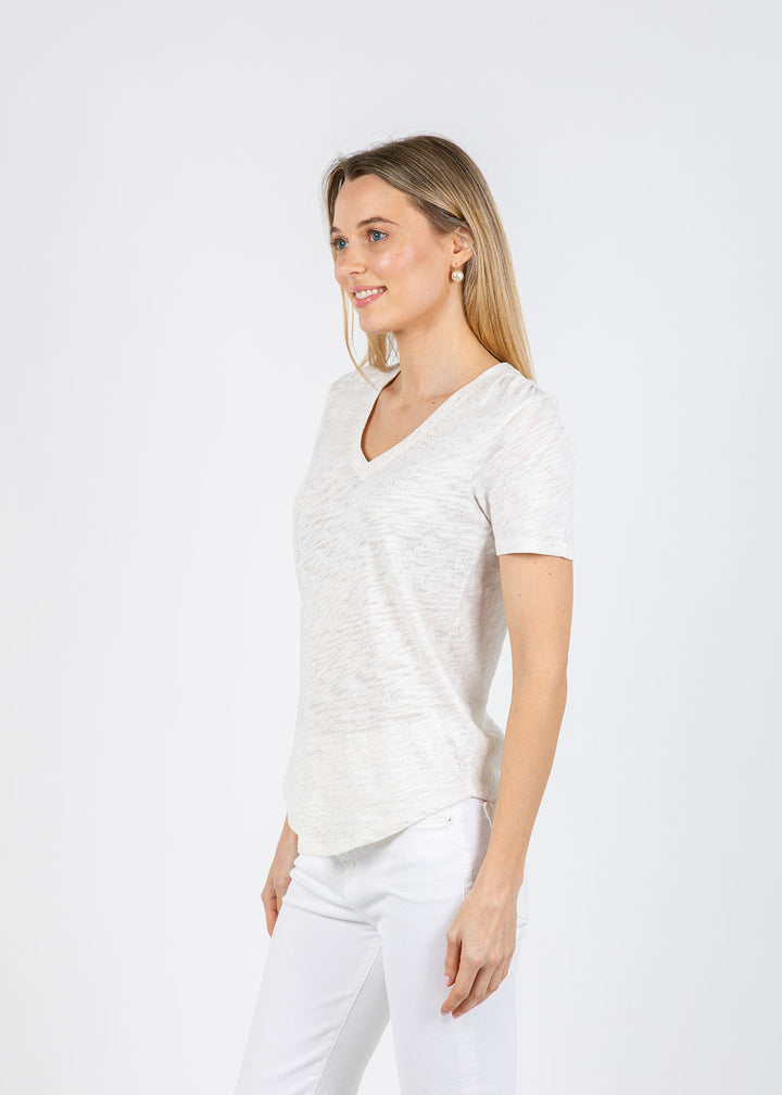 ATM Classic V Neck Tee in Seashell/Silver available at Barbara Katz