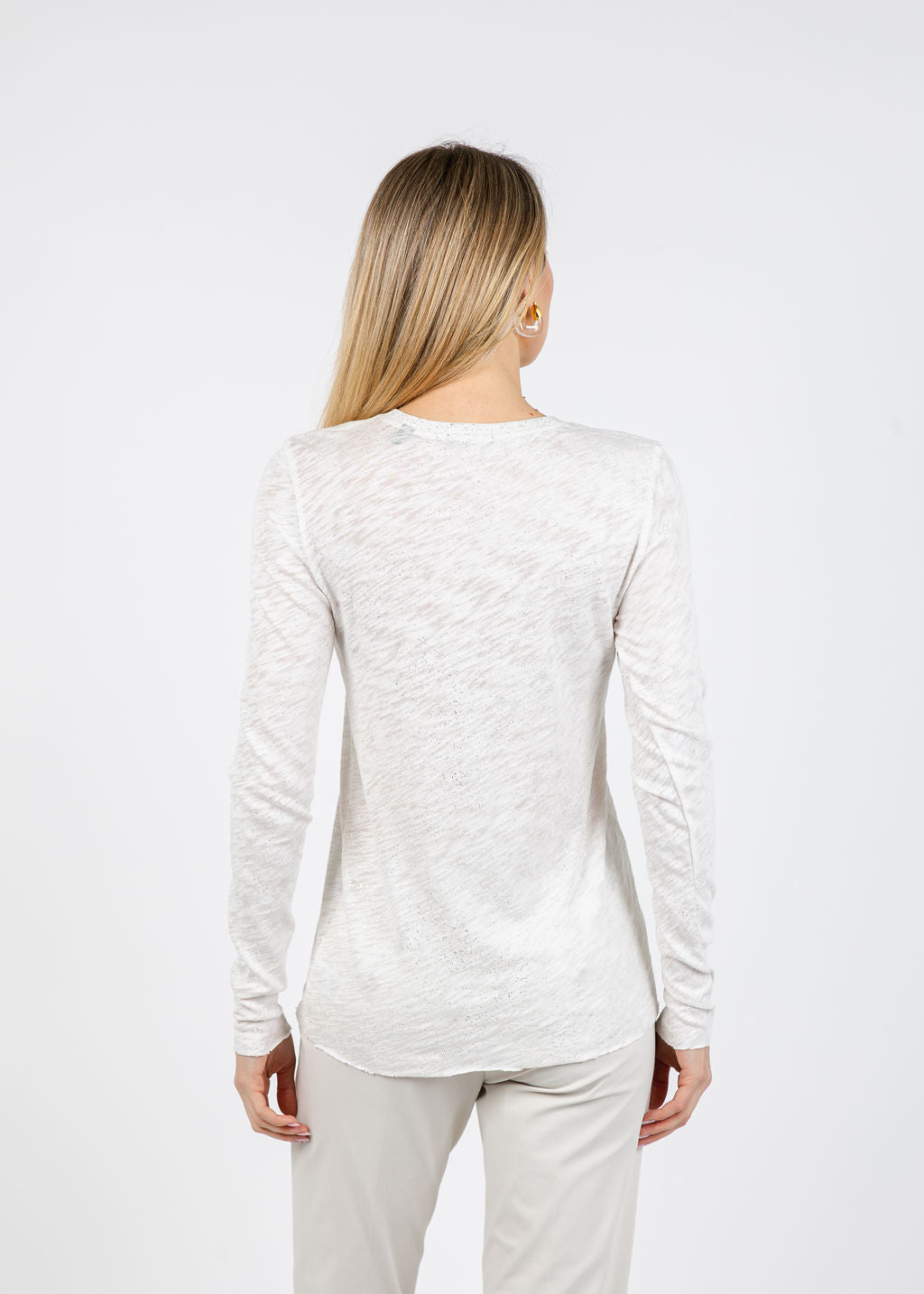 ATM Long Sleeve Destroyed Wash Tee in Seashell/Silver available at Barbara Katz