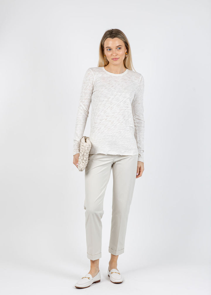 ATM Long Sleeve Destroyed Wash Tee in Seashell/Silver paired with Raffaello Rossi Techno Cotton Ute 7/8 Pants in Dune available at Barbara Katz