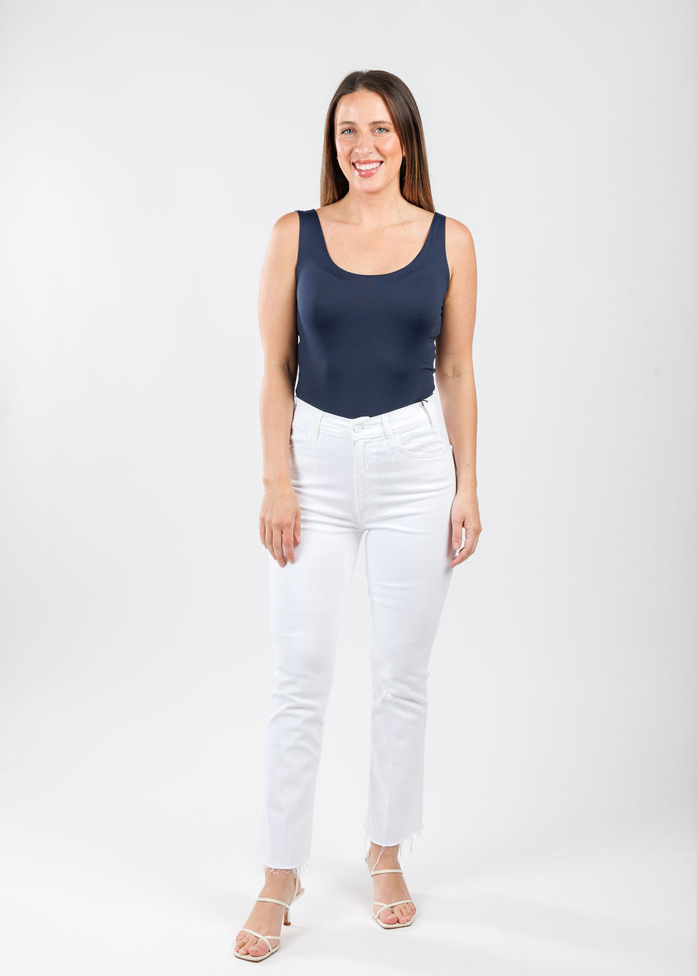 A'NUE The Classic Micro Tank Top in Navy  featuring a scoop neckline, wide shoulder straps, form-fitting fit, travel-friendly style available at Barbara Katz.
