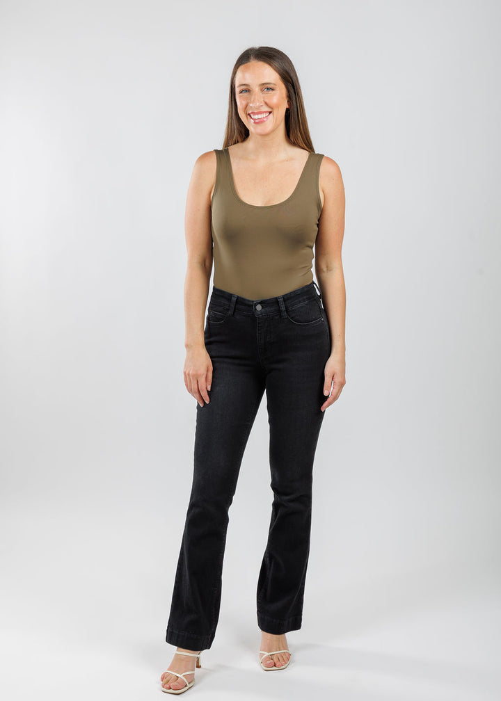 A'NUE The Classic Micro Tank Top in Olive  featuring a scoop neckline, wide shoulder straps, form-fitting fit, travel-friendly style available at Barbara Katz.