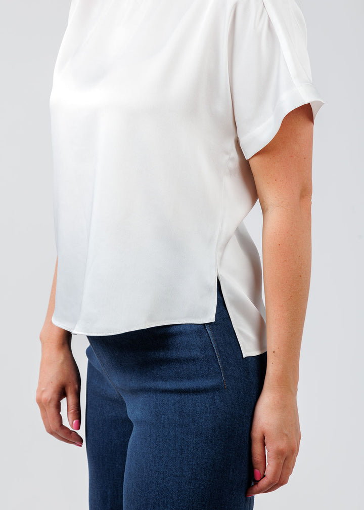 Simkhai Addy Short Sleeve Knit Back T- Shirt in White available at Barbara Katz