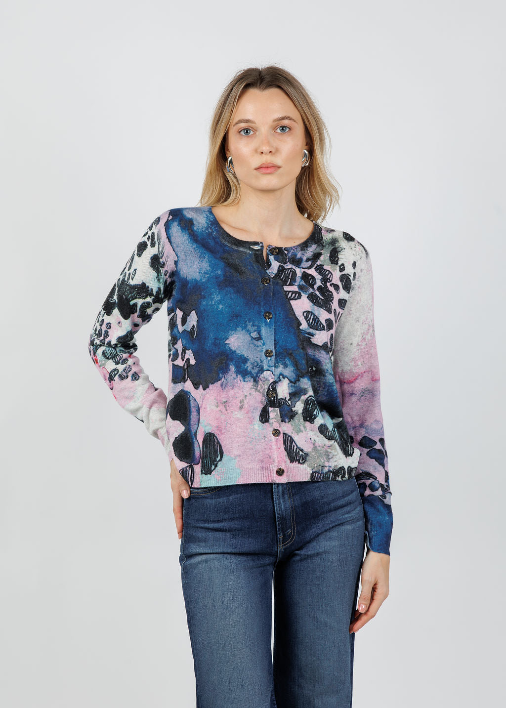 Aldomartins Bolivar Cashmere Printed Cardigan in Pink available at Barbara Katz