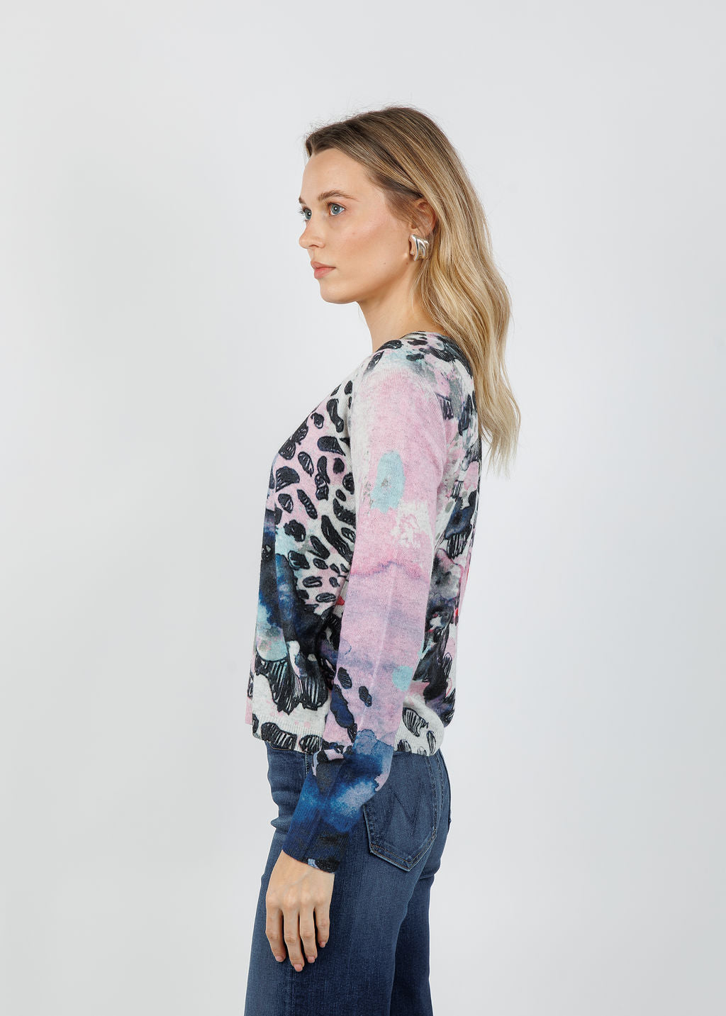 Aldomartins Bolivar Cashmere Printed Cardigan in Pink available at Barbara Katz