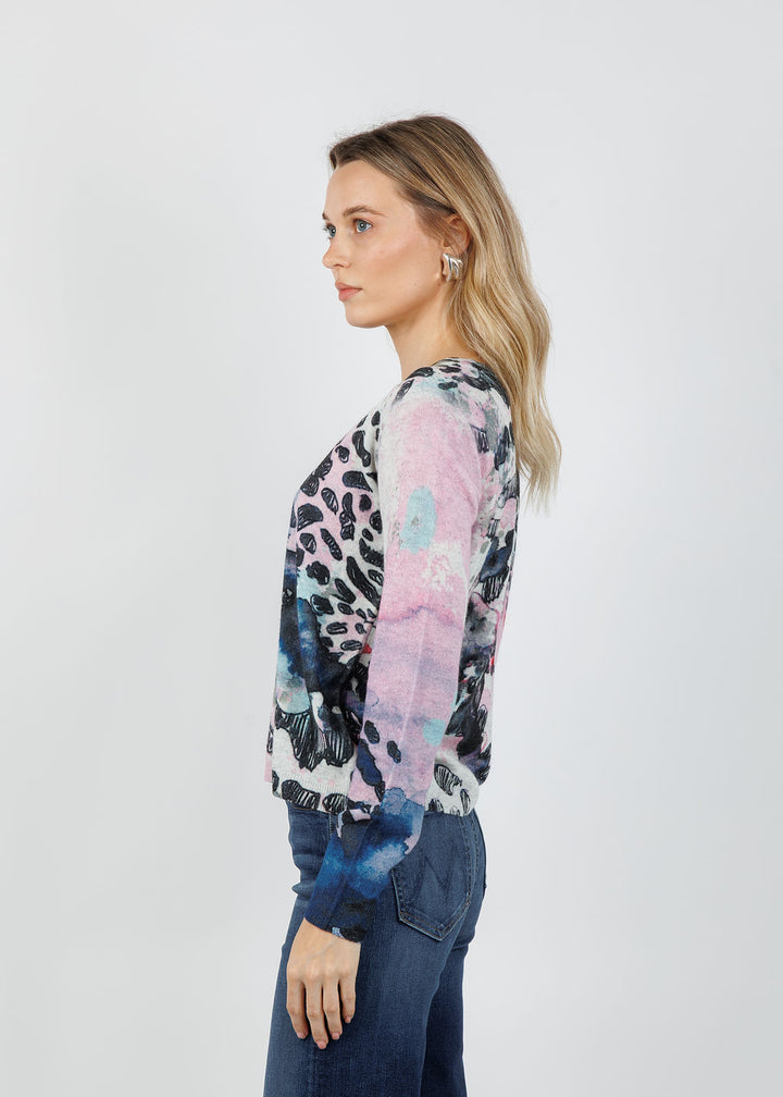 Aldomartins Bolivar Cashmere Printed Cardigan in Pink available at Barbara Katz