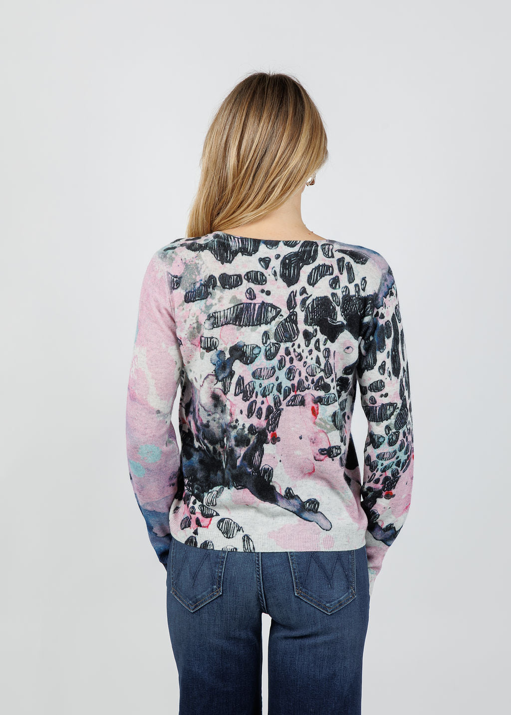 Aldomartins Bolivar Cashmere Printed Cardigan in Pink available at Barbara Katz