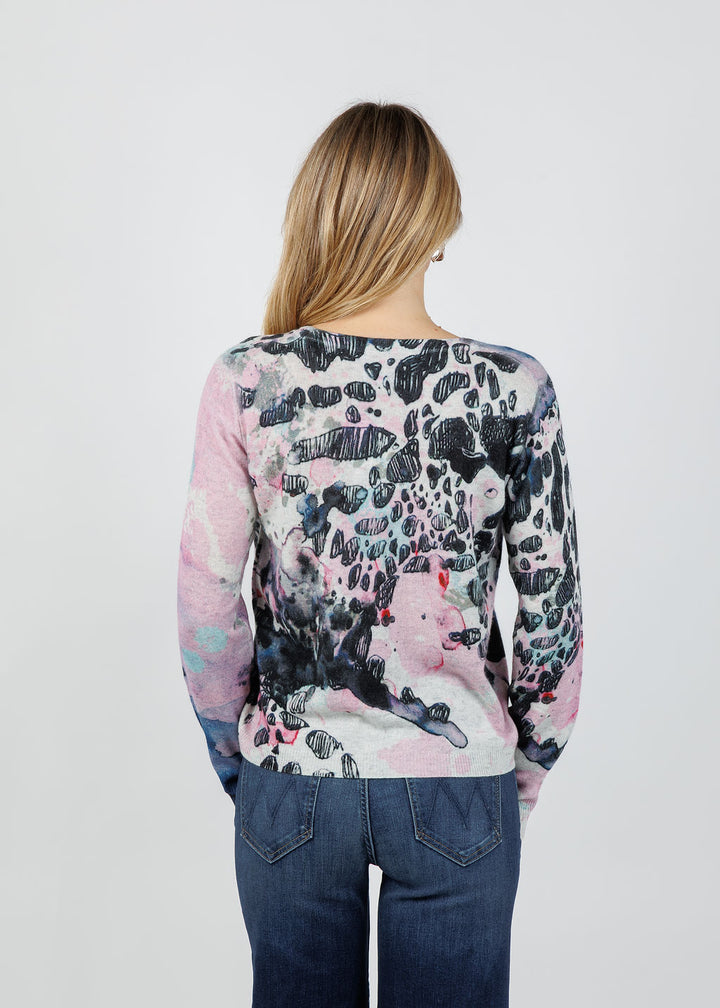Aldomartins Bolivar Cashmere Printed Cardigan in Pink available at Barbara Katz