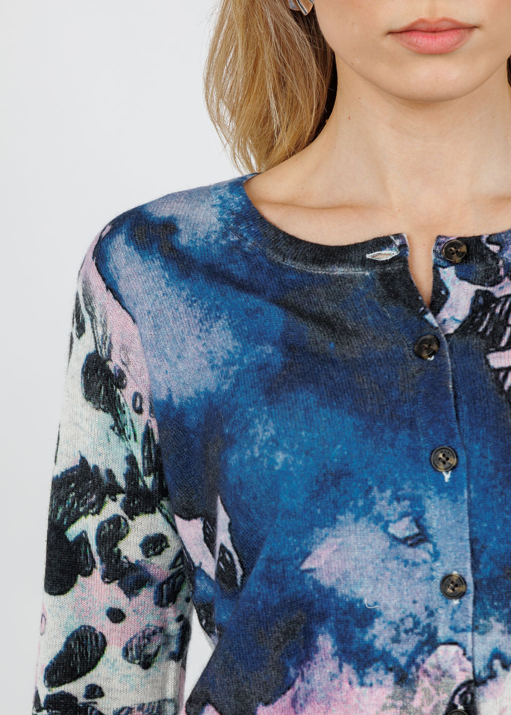 Aldomartins Bolivar Cashmere Printed Cardigan in Pink available at Barbara Katz