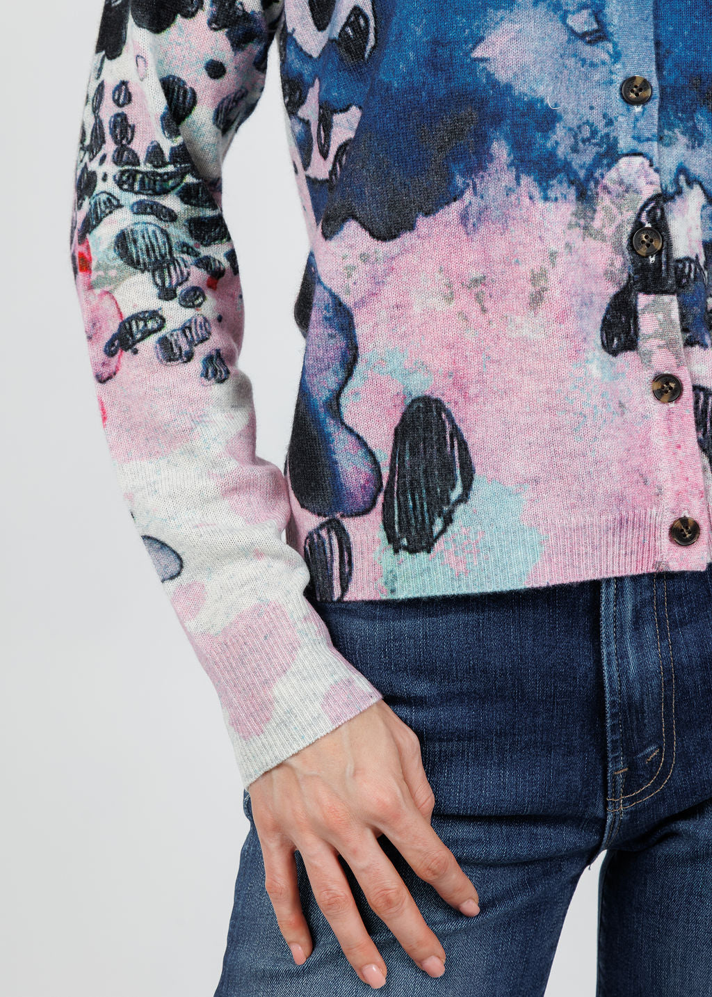 Aldomartins Bolivar Cashmere Printed Cardigan in Pink available at Barbara Katz