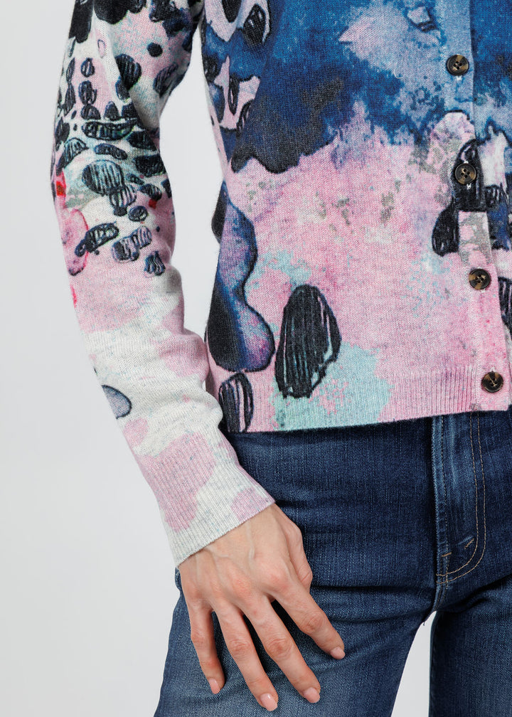Aldomartins Bolivar Cashmere Printed Cardigan in Pink available at Barbara Katz