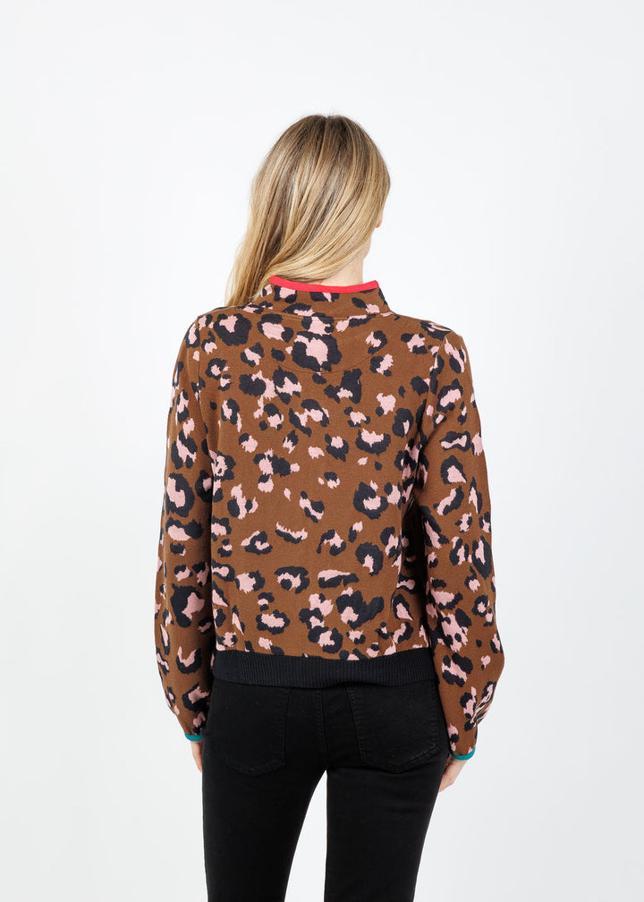 Aldomartins Olimpo Leopard Zip Sweater in Brown available at Barbara Katz