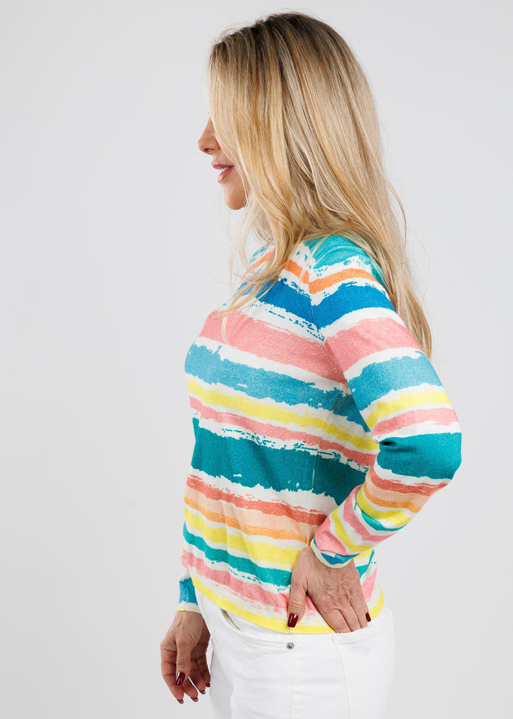 Aldomartins Avalon Crew Neck Long Sleeve Stripe Sweater in Green available at Barbara Katz