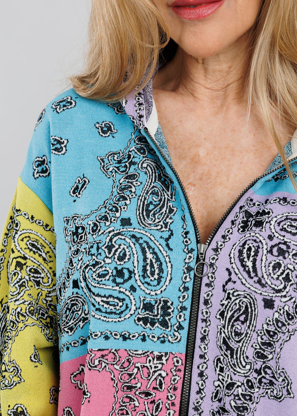 Aldomartins Bandana Zip-Up Sweater in Pastel available at Barbara Katz