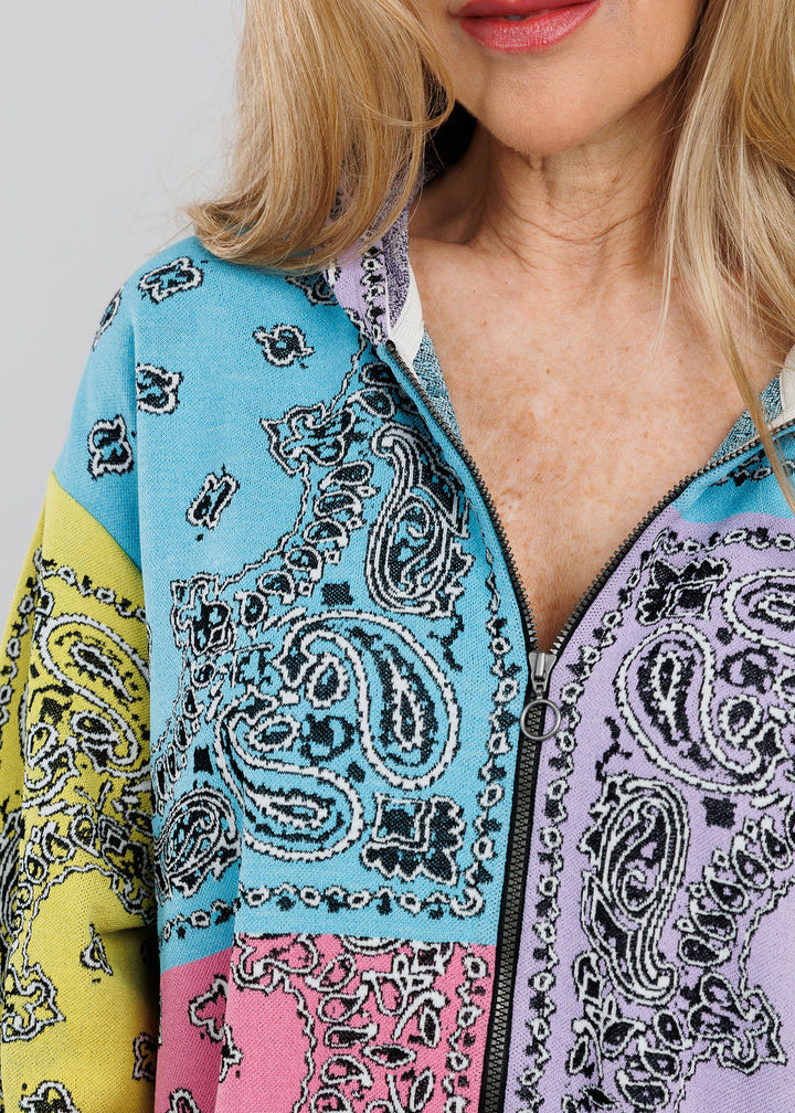 Aldomartins Bandana Zip-Up Sweater in Pastel available at Barbara Katz