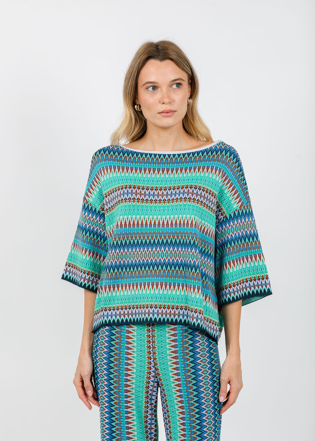 Aldomartins Brittany Zigzag Top in Blue available at Barbara Katz