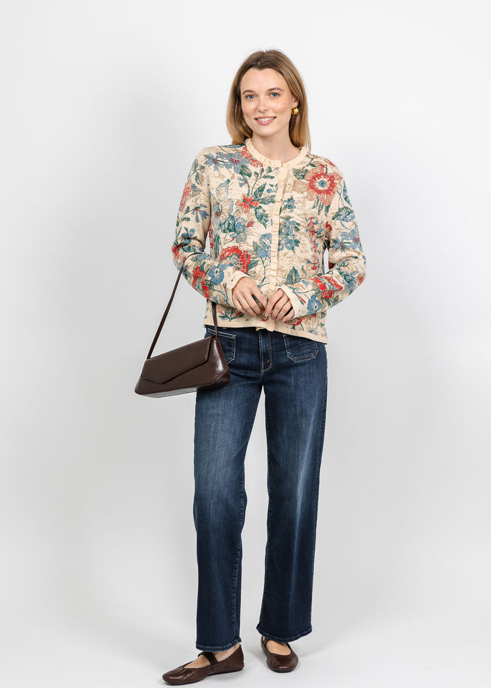 Aldomartins Cardigan Without Epaulets in Vanilla available at Barbara Katz