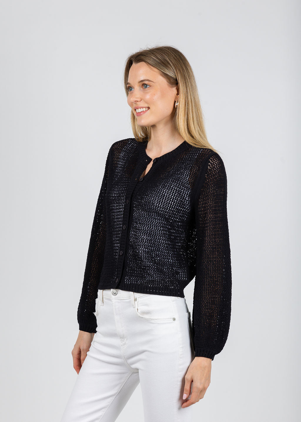 Aldomartins Carmella Mesh Cardigan in Black available at Barbara Katz