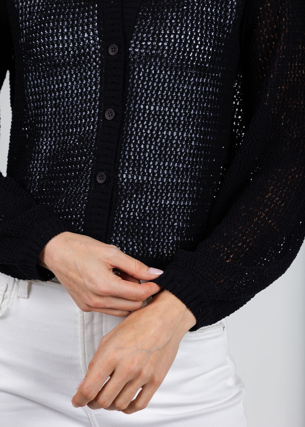 Aldomartins Carmella Mesh Cardigan in Black available at Barbara Katz