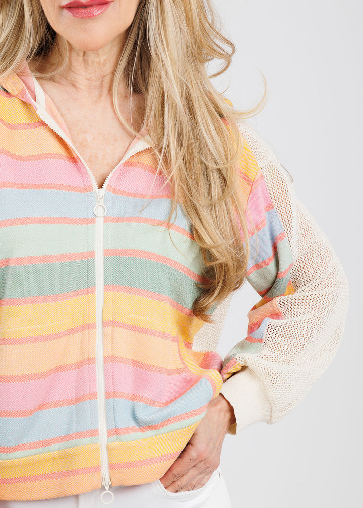 Aldomartins Diva Stripe Lines Zip-Up Hoodie in Multi available at Barbara Katz