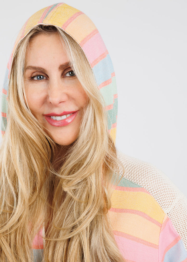 Aldomartins Diva Stripe Lines Zip-Up Hoodie in Multi available at Barbara Katz