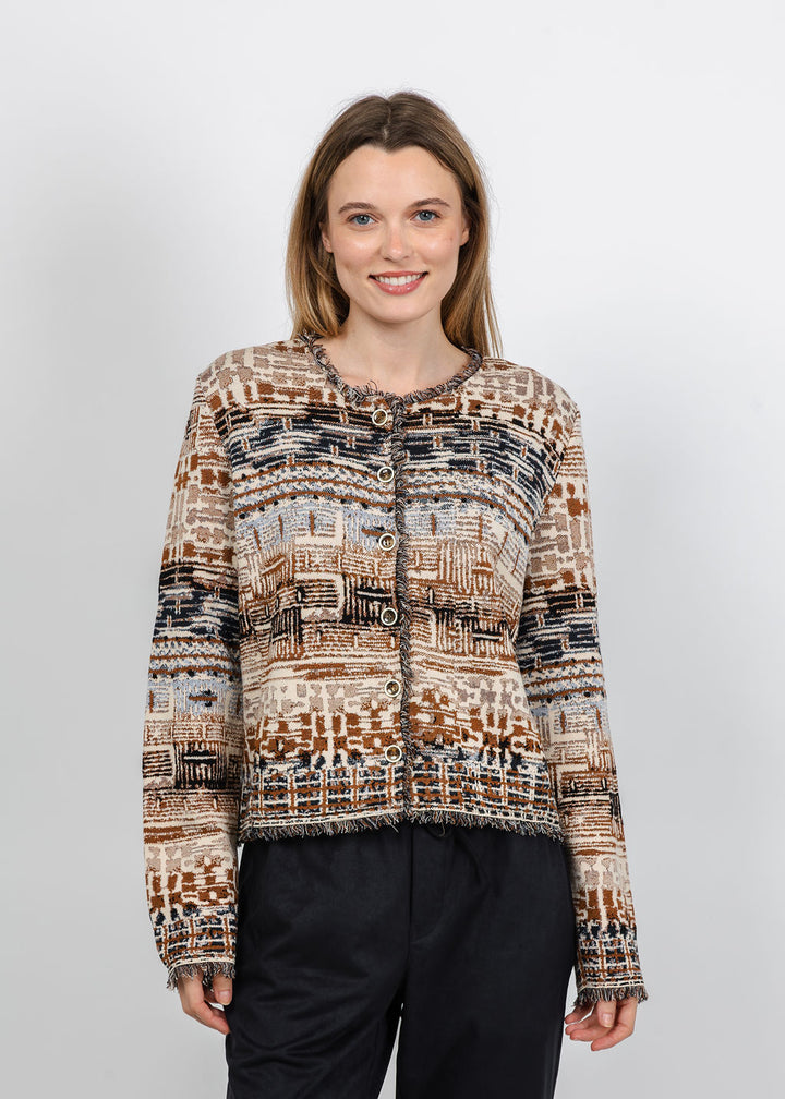 Aldomartins Fringe Button-Front Cardigan in Vanilla available at Barbara Katz