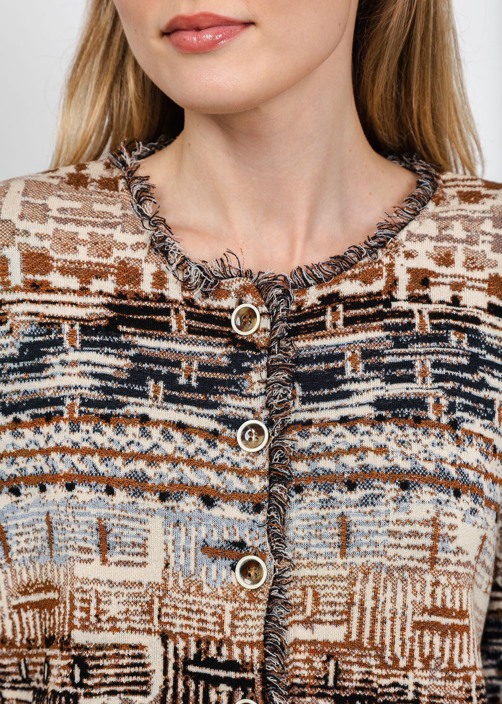 Aldomartins Fringe Button-Front Cardigan in Vanilla available at Barbara Katz