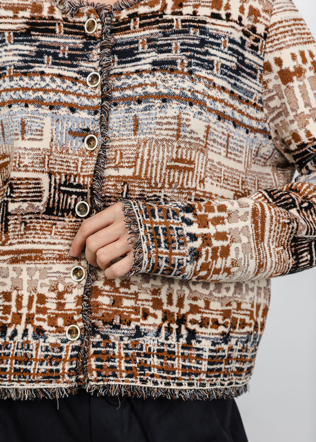 Aldomartins Fringe Button-Front Cardigan in Vanilla available at Barbara Katz