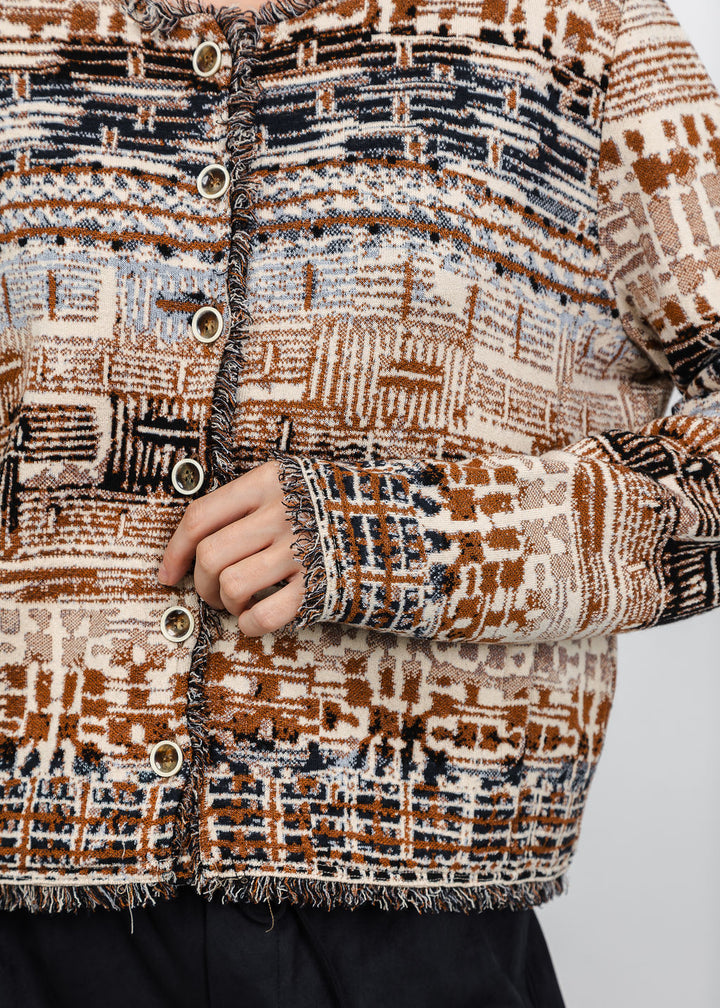 Aldomartins Fringe Button-Front Cardigan in Vanilla available at Barbara Katz