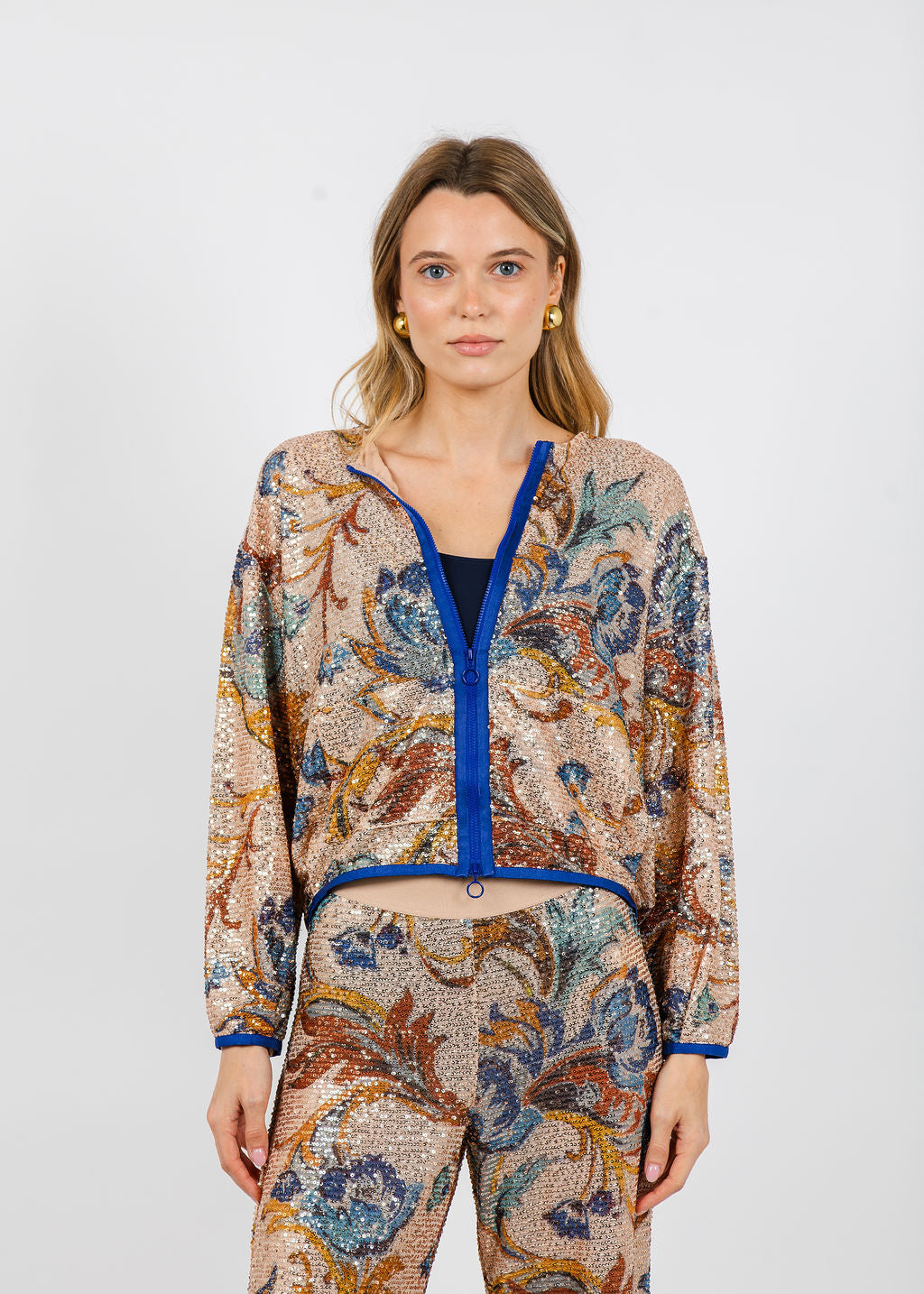 Aldomartins Kate Sequin Zip-Up Jacket in Beige available at Barbara Katz