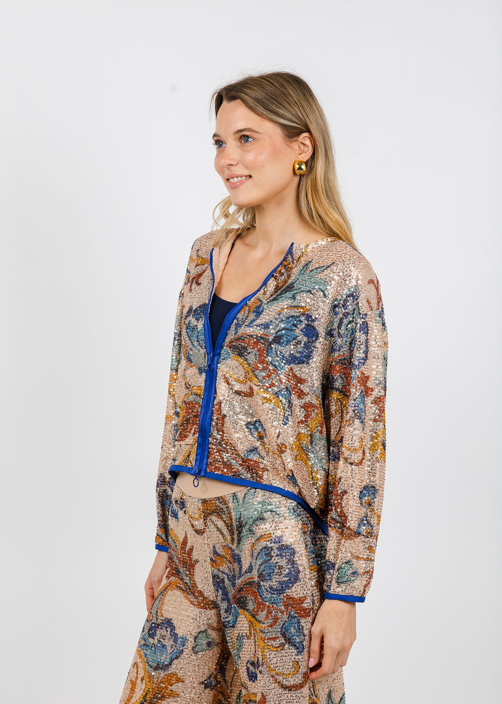 Aldomartins Kate Sequin Zip-Up Jacket in Beige available at Barbara Katz