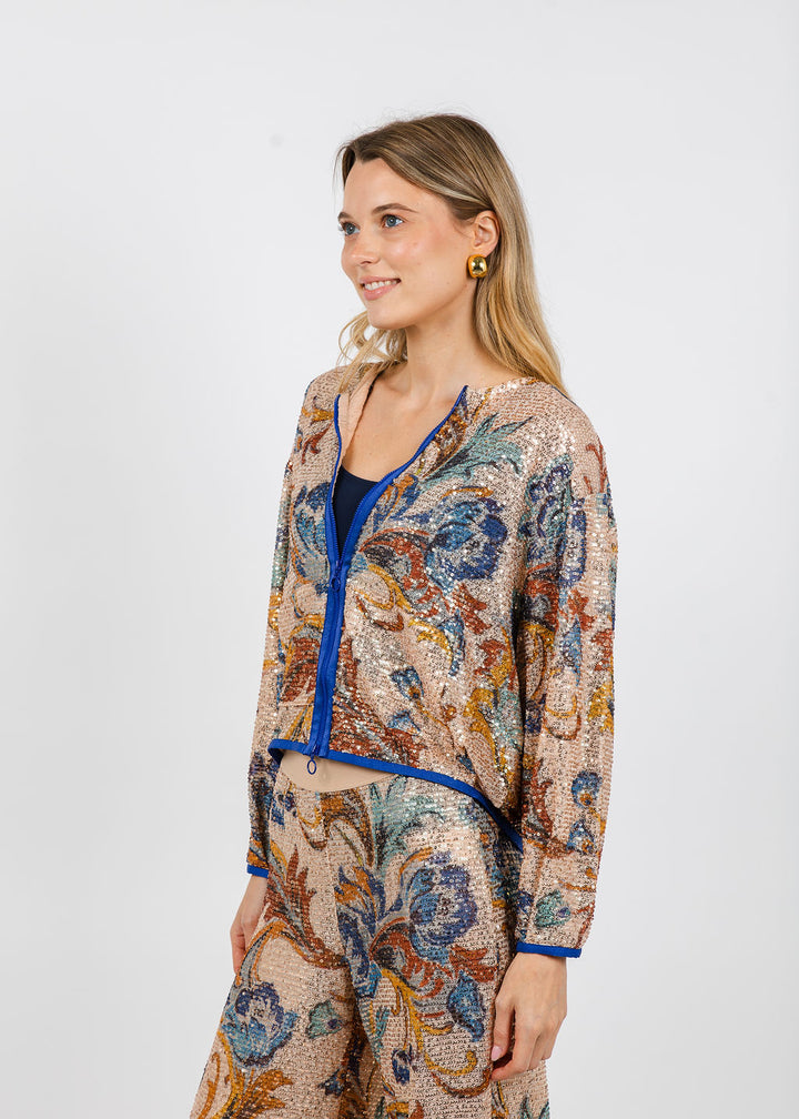 Aldomartins Kate Sequin Zip-Up Jacket in Beige available at Barbara Katz