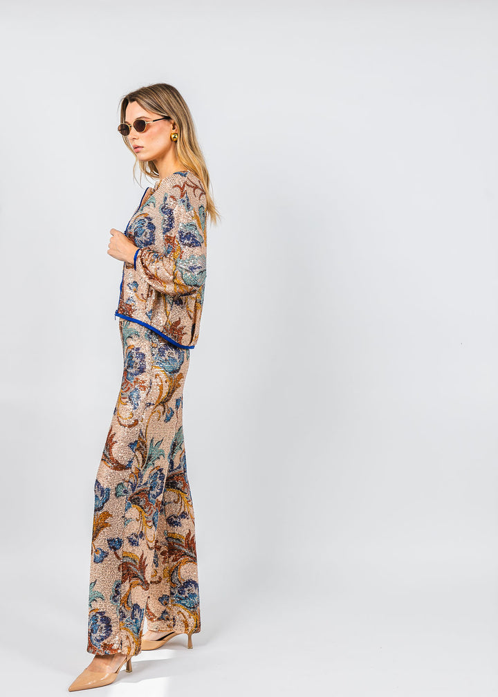 Aldomartins Kate Sequin Zip-Up Jacket & Pants in Beige available at Barbara Katz