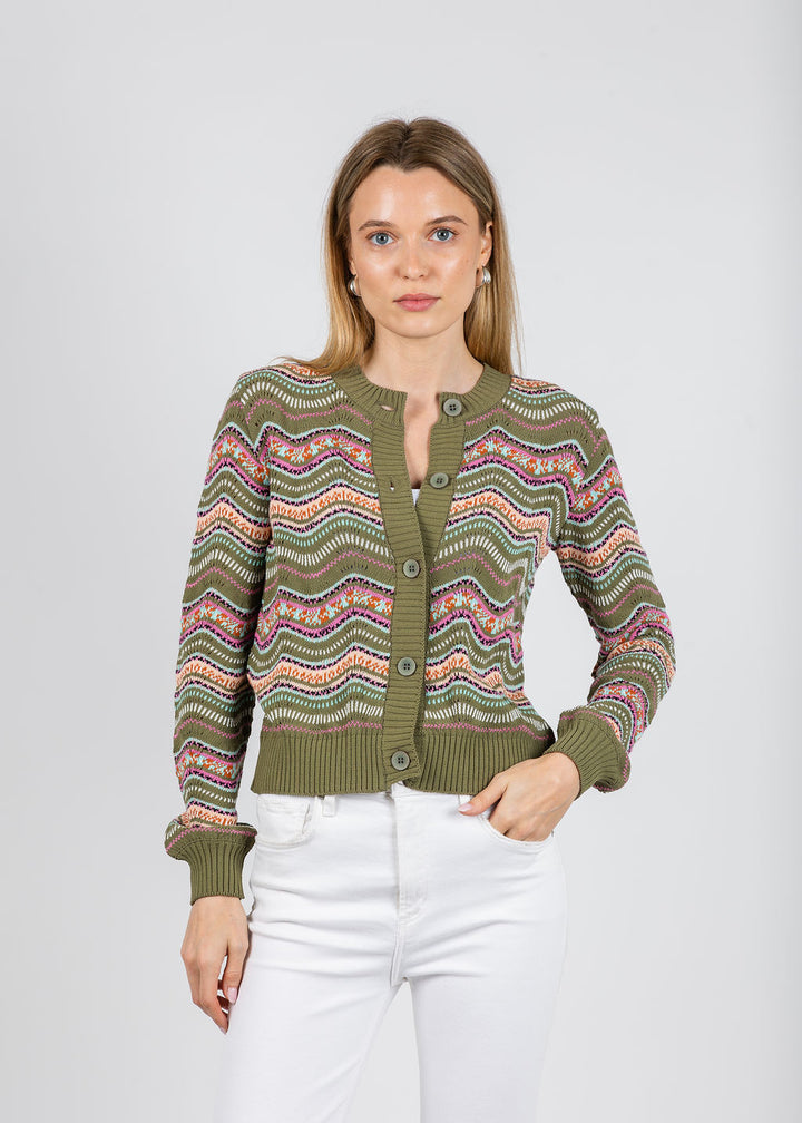 Aldomartins Kilie Waves Cardigan in Khaki available at Barbara Katz