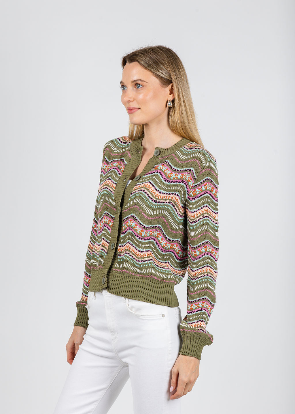 Aldomartins Kilie Waves Cardigan in Khaki available at Barbara Katz