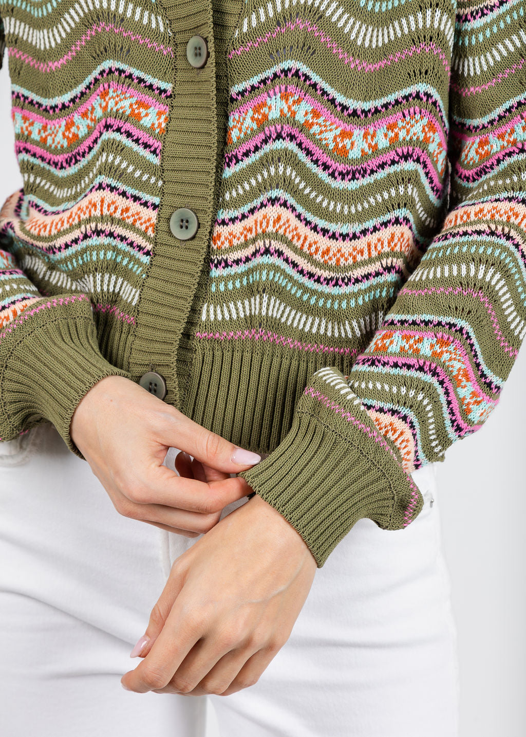 Aldomartins Kilie Waves Cardigan in Khaki available at Barbara Katz