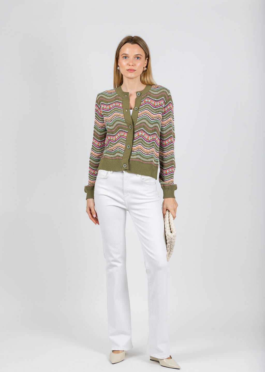 Aldomartins Kilie Waves Cardigan in Khaki available at Barbara Katz
