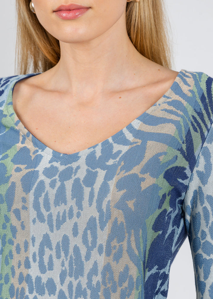 Aldomartins Layla V-Neck Print Sweater in Blue available at Barbara Katz