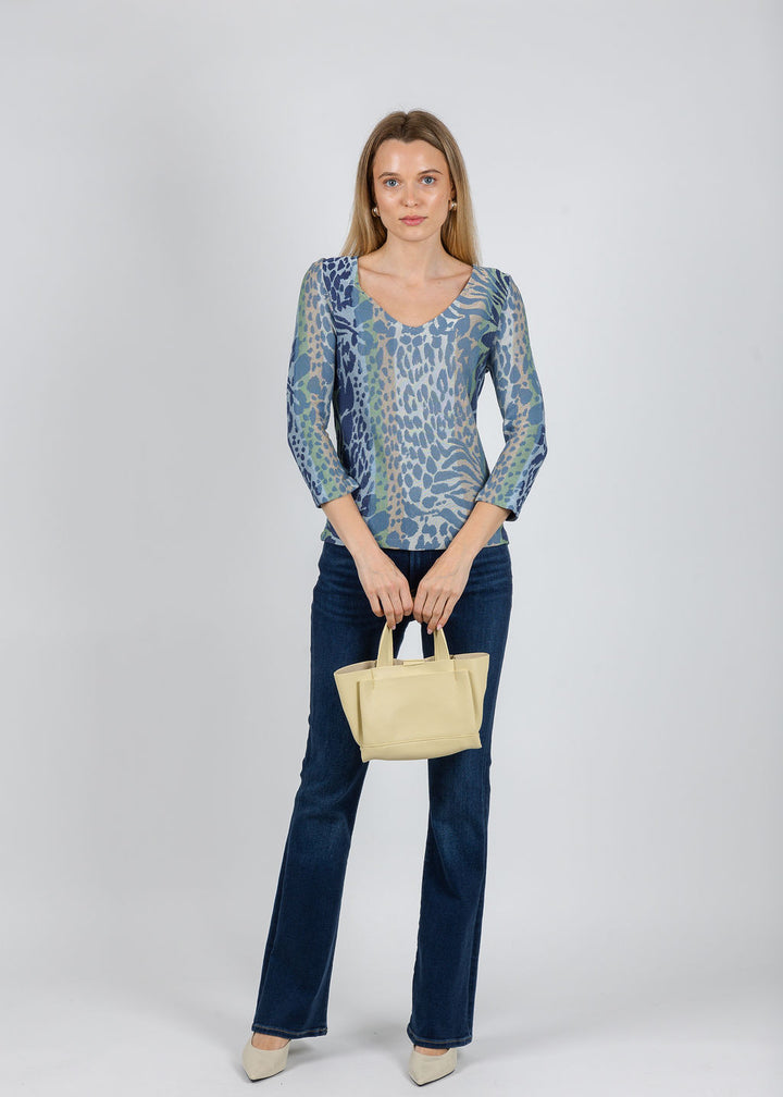 Aldomartins Layla V-Neck Print Sweater in Blue available at Barbara Katz