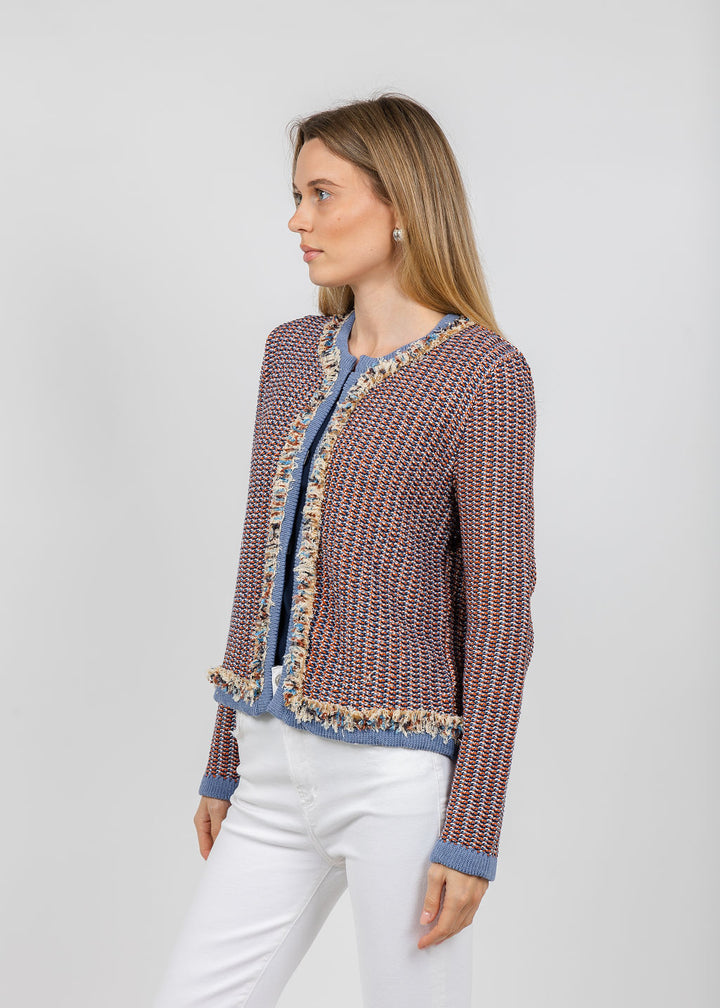 Aldomartins Megan Open Tweed Jacket in Blue available at Barbara Katz