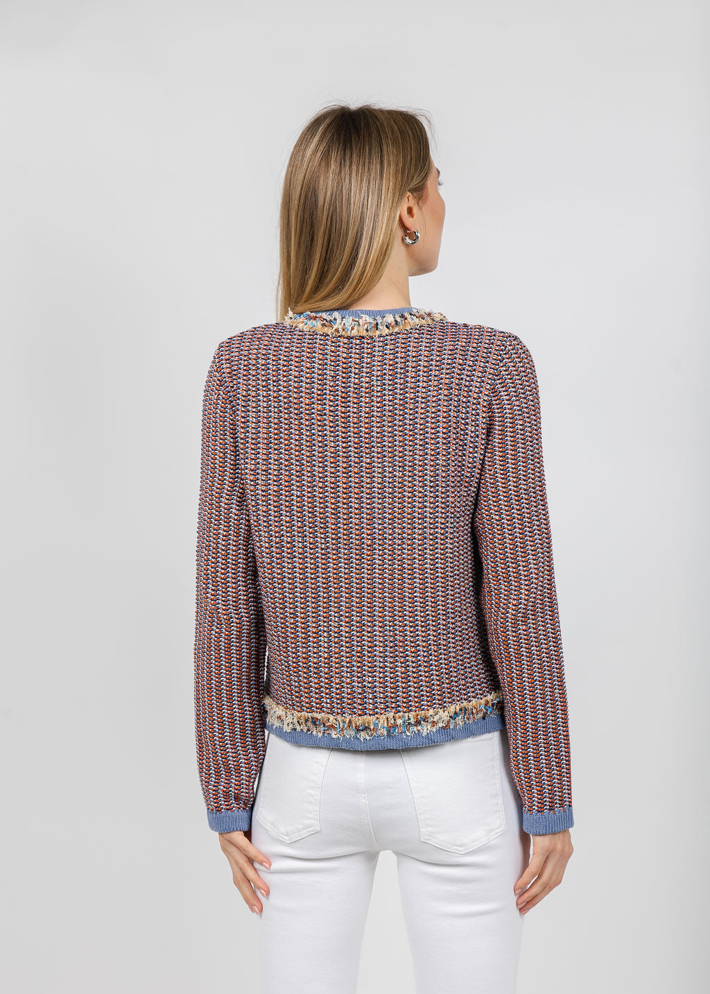 Aldomartins Megan Open Tweed Jacket in Blue available at Barbara Katz