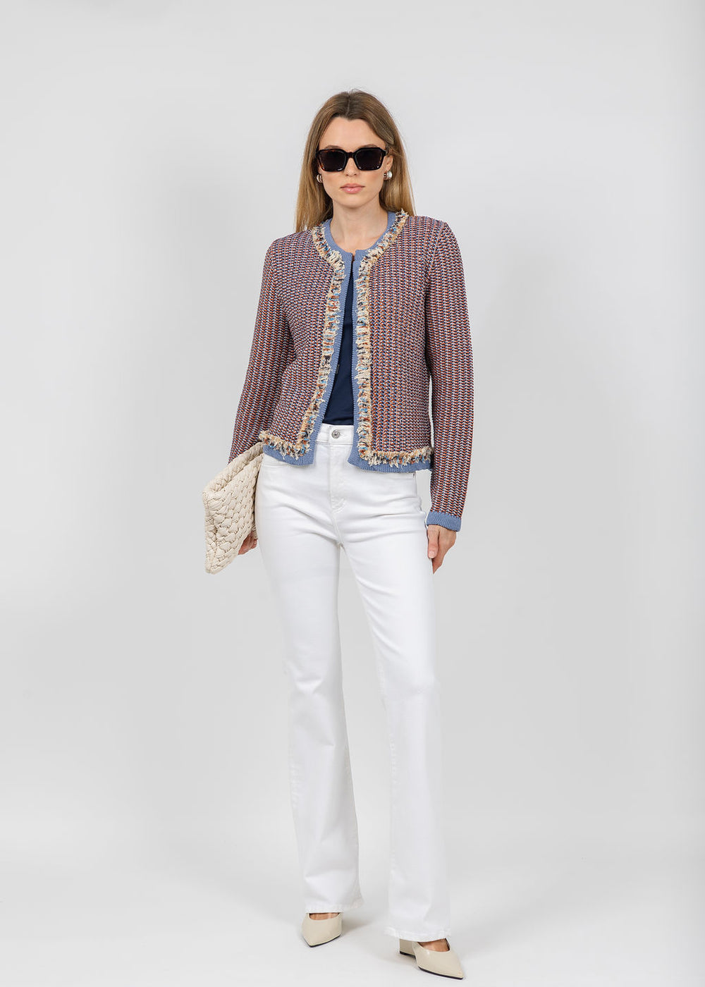 Aldomartins Megan Open Tweed Jacket in Blue available at Barbara Katz