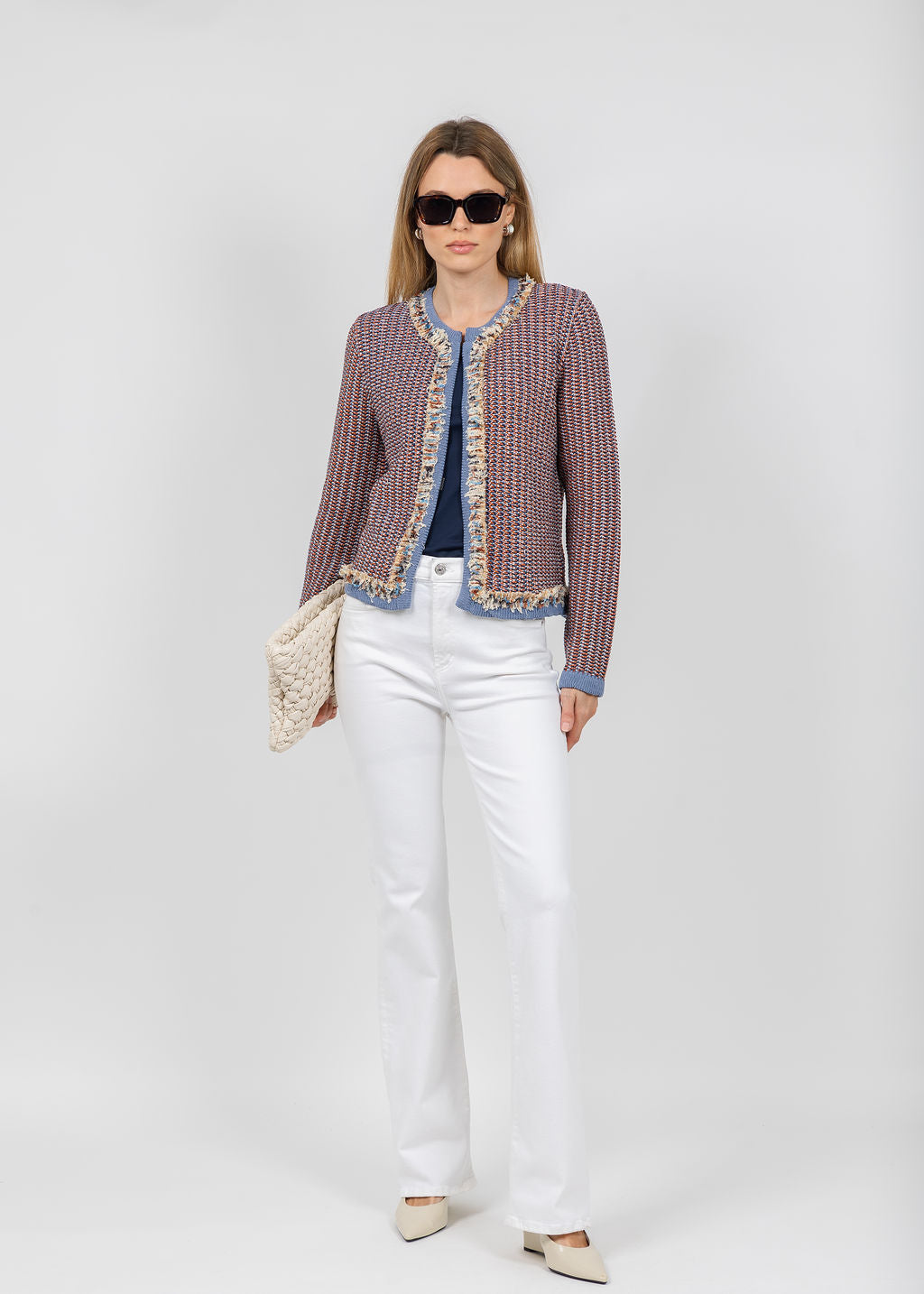 Aldomartins Megan Open Tweed Jacket in Blue available at Barbara Katz
