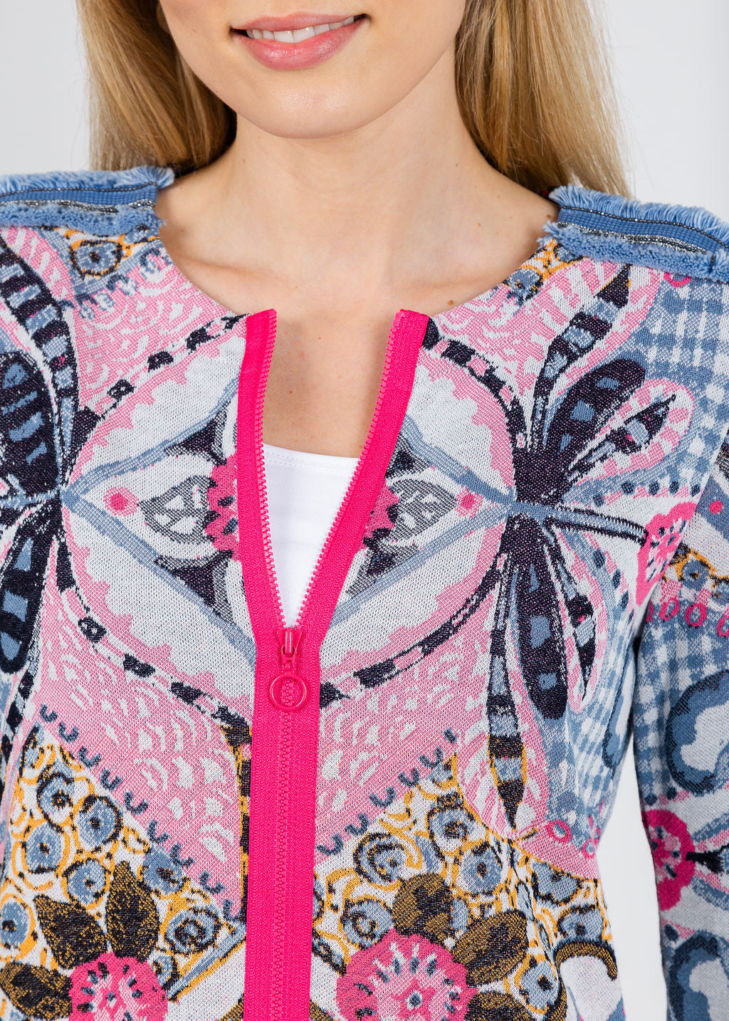 Aldomartins Sienna Zip-Up Jacket in Blue available at Barbara Katz
