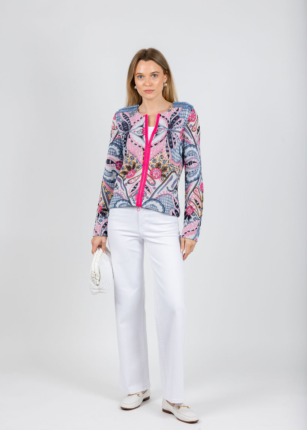 Aldomartins Sienna Zip-Up Jacket in Blue available at Barbara Katz