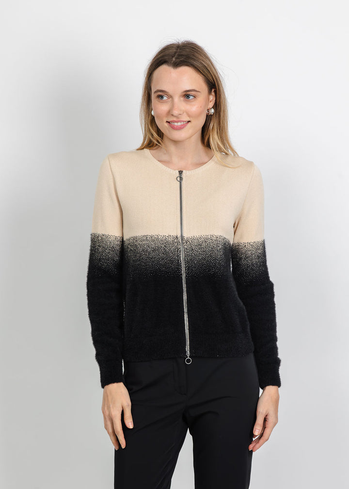 Aldomartins Two-Tone Zip-Front Cardigan in Black available at Barbara Kat
