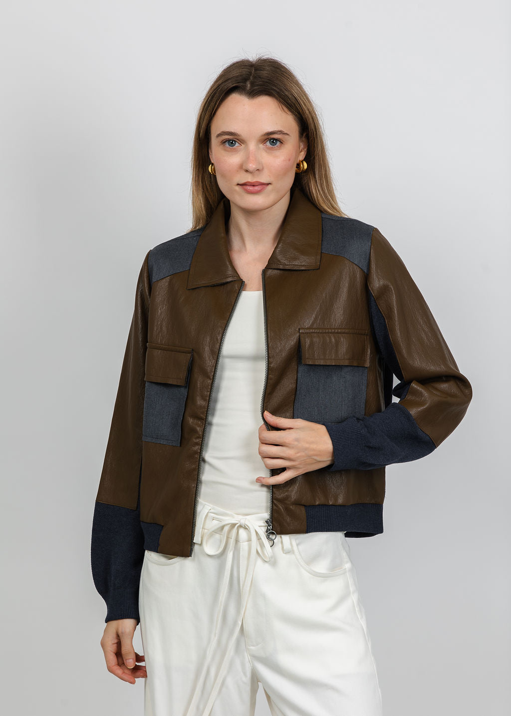 Aldomartins Zip-Front Jacket in Brown available at Barbara Katz