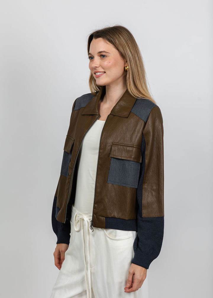 Aldomartins Zip-Front Jacket in Brown available at Barbara Katz