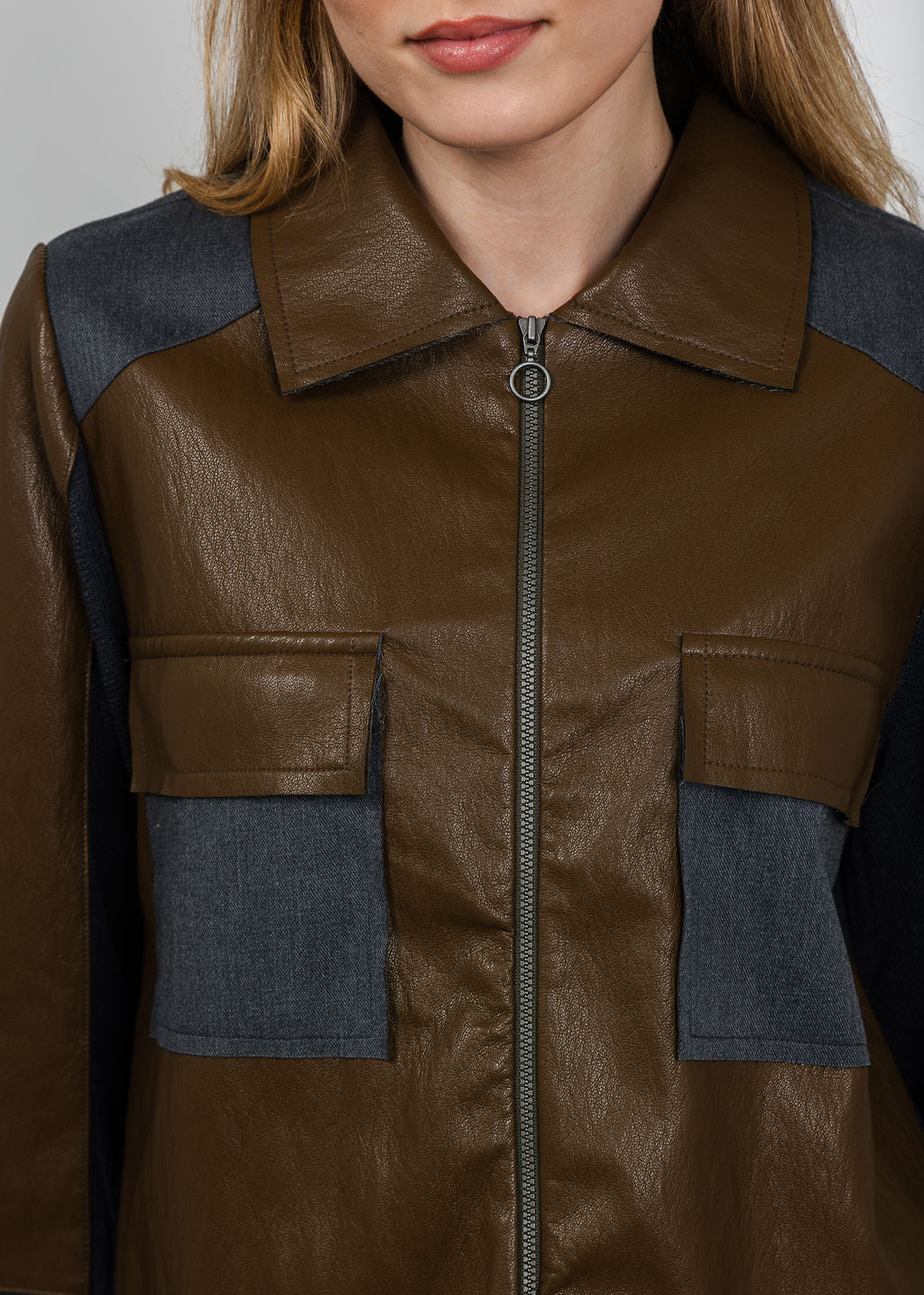 Aldomartins Zip-Front Jacket in Brown available at Barbara Katz